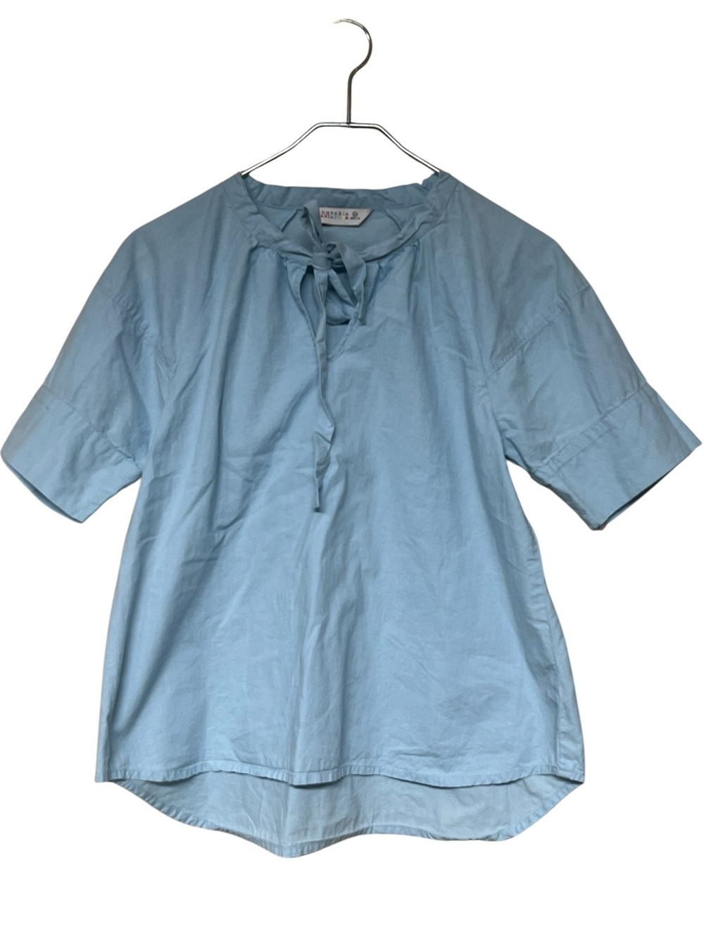 Compania Fantastica light blue cotton split neck tie front short sleeve top